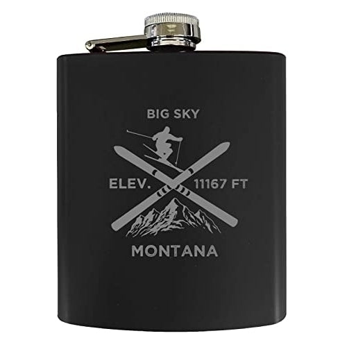 Big Sky Montana Ski Snowboard Winter Adventures Stainless Steel 7 oz Flask Black Image 1