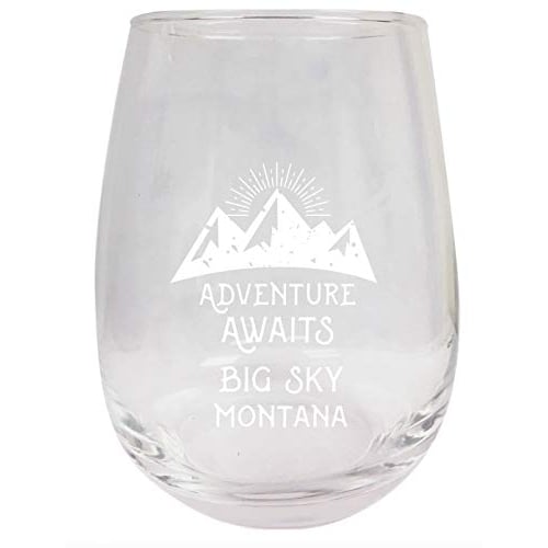 Big Sky Montana Souvenir 9 Ounce Laser Engraved Stemless Wine Glass Adventure Awaits Design 2-Pack Image 1