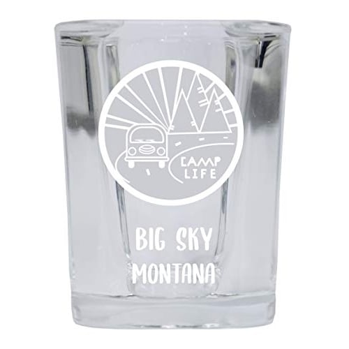 Big Sky Montana Souvenir Laser Engraved 2 Ounce Square Base Liquor Shot Glass Camp Life Design Image 1