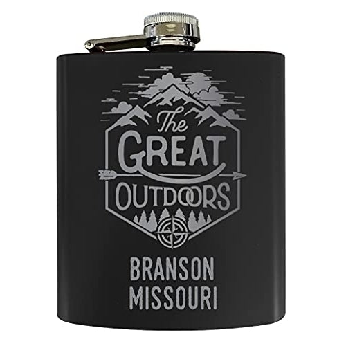 Branson Missouri Laser Engraved Explore the Outdoors Souvenir 7 oz Stainless Steel 7 oz Flask Black Image 1