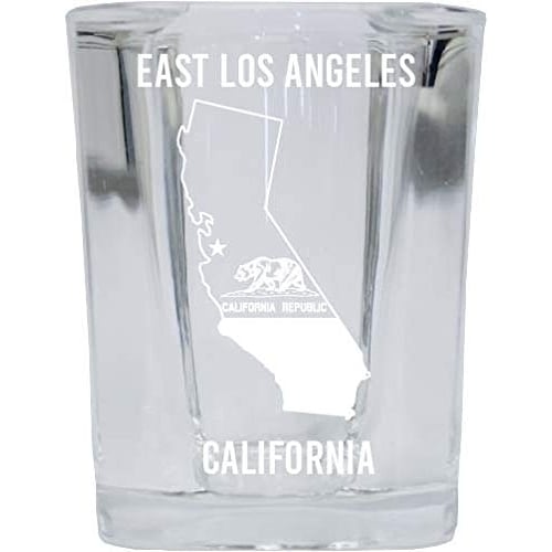 East Los Angeles California Laser Etched Souvenir 2 Ounce Square Shot Glass State Flag Design Image 1