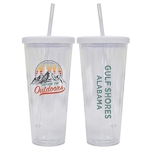 Gulf Shores Alabama Camping 24 oz Reusable Plastic Straw Tumbler w/Lid and Straw Image 1