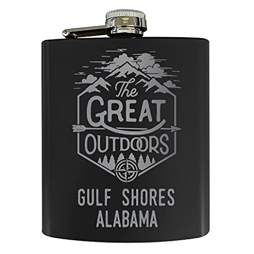 Gulf Shores Alabama Laser Engraved Explore the Outdoors Souvenir 7 oz Stainless Steel 7 oz Flask Black Image 1