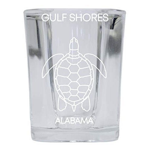 Gulf Shores Alabama Souvenir 2 Ounce Square Shot Glass laser etched Turtle Design Image 1