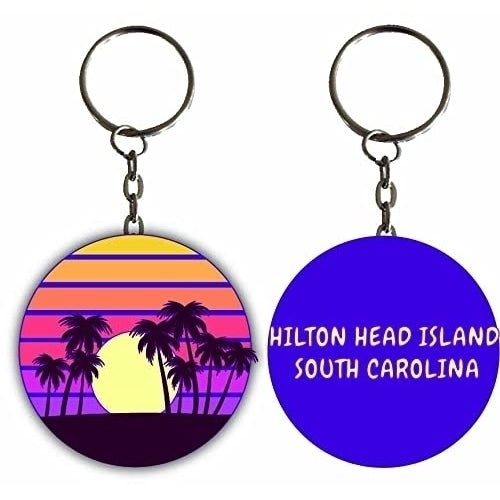 Hilton Head Island South Carolina Sunset Palm Metal Keychain Image 1