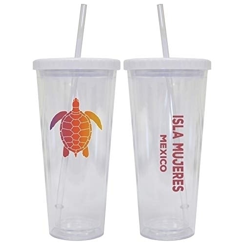 Isla Mujeres Mexico Souvenir 24 oz Reusable Plastic Tumbler With Straw and Lid Image 1