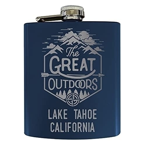 Lake Tahoe California Laser Engraved Explore the Outdoors Souvenir 7 oz Stainless Steel 7 oz Flask Navy Image 1