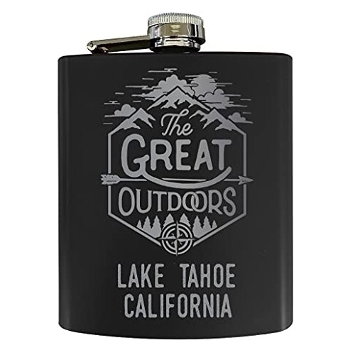 Lake Tahoe California Laser Engraved Explore the Outdoors Souvenir 7 oz Stainless Steel 7 oz Flask Black Image 1