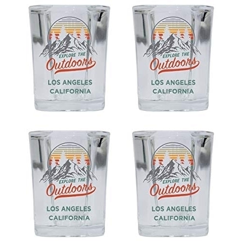 Los Angeles California Explore the Outdoors Souvenir 2 Ounce Square Base Liquor Shot Glass 4-Pack Image 1