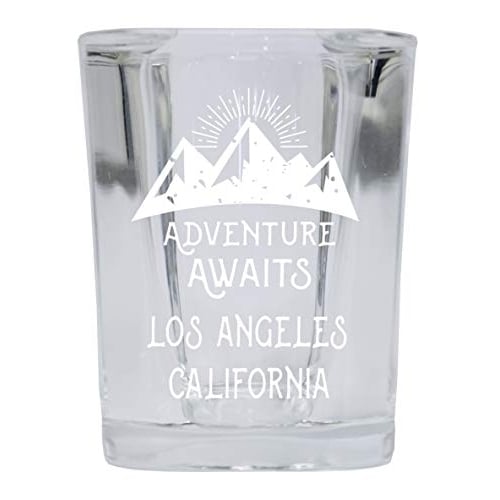 Los Angeles California Souvenir Laser Engraved 2 Ounce Square Base Liquor Shot Glass Adventure Awaits Design Image 1