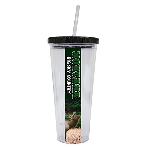 Montana Big Sky Country Elk State Souvenir 24 oz Double Wall Straw Tumbler Image 1