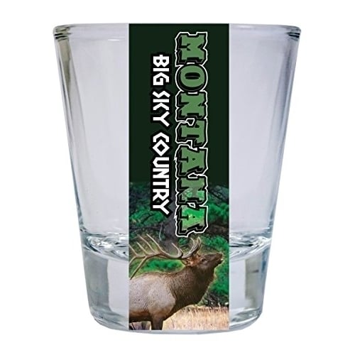 Montana Big Sky Country Elk State Souvenir Round Shot Glass Image 1