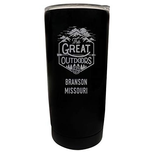 R and R Imports Branson Missouri Etched 16 oz Stainless Steel Insulated Tumbler Outdoor Adventure Design Black. Image 1