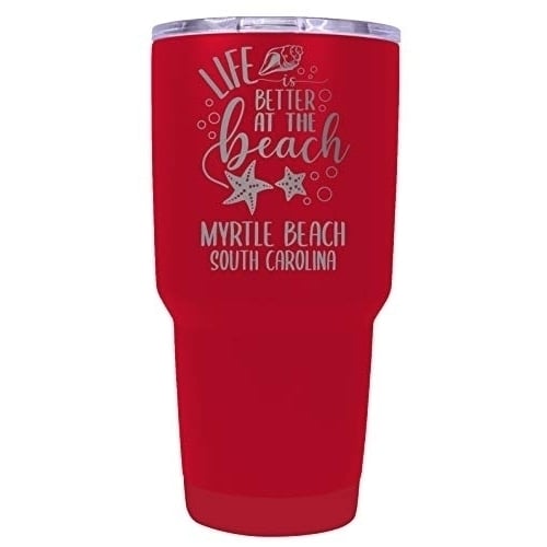 Myrtle Beach South Carolina Souvenir Laser Engraved 24 Oz Insulated Stainless Steel Tumbler Red. Image 1