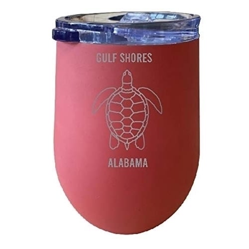 R and R Imports Gulf Shores Alabama Souvenir 12 oz Coral Laser Etched Insulated Wine Stainless Steel Turtle Design Image 1