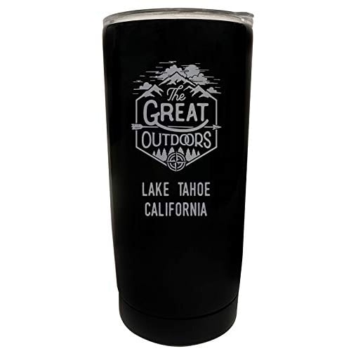 R and R Imports Lake Tahoe California Etched 16 oz Stainless Steel Insulated Tumbler Outdoor Adventure Design Black. Image 1