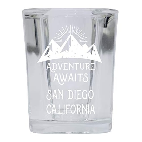 San Diego California Souvenir Laser Engraved 2 Ounce Square Base Liquor Shot Glass Adventure Awaits Design Image 1