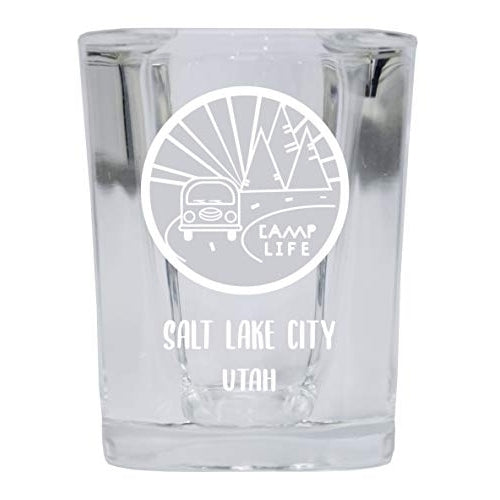 Salt Lake City Utah Souvenir Laser Engraved 2 Ounce Square Base Liquor Shot Glass 4-Pack Camp Life Design Image 1