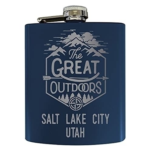 Salt Lake City Utah Laser Engraved Explore the Outdoors Souvenir 7 oz Stainless Steel 7 oz Flask Navy Image 1