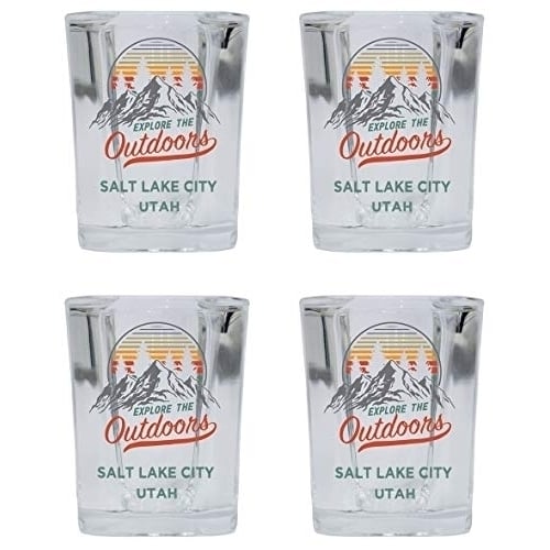 Salt Lake City Utah Explore the Outdoors Souvenir 2 Ounce Square Base Liquor Shot Glass 4-Pack Image 1