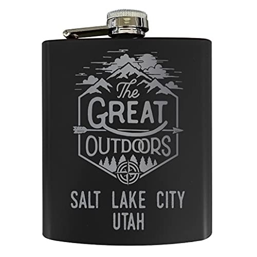 Salt Lake City Utah Laser Engraved Explore the Outdoors Souvenir 7 oz Stainless Steel 7 oz Flask Black Image 1