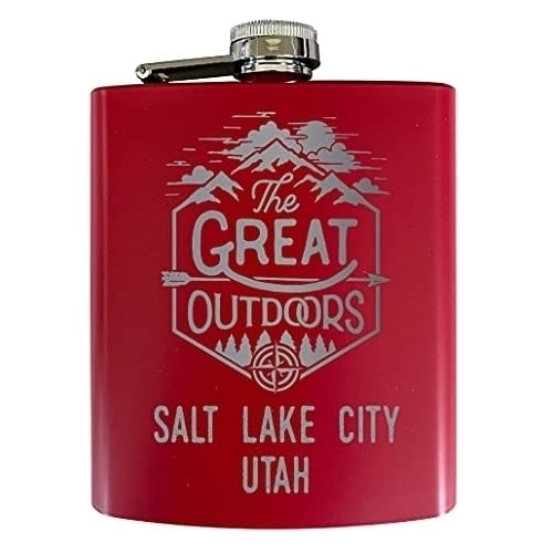 Salt Lake City Utah Laser Engraved Explore the Outdoors Souvenir 7 oz Stainless Steel 7 oz Flask Red Image 1