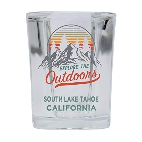 South Lake Tahoe California Explore the Outdoors Souvenir 2 Ounce Square Base Liquor Shot Glass Image 1