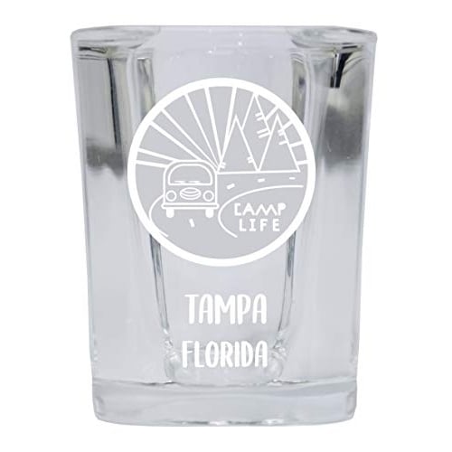 Tampa Florida Souvenir Laser Engraved 2 Ounce Square Base Liquor Shot Glass 4-Pack Camp Life Design Image 1