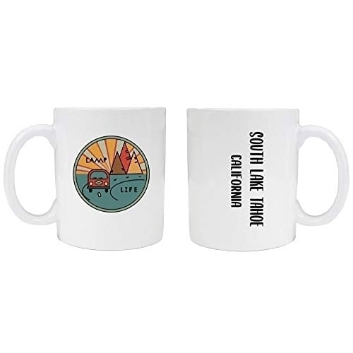 South Lake Tahoe California Souvenir Camp Life 8 oz Coffee Mug 2-Pack (White). Image 1