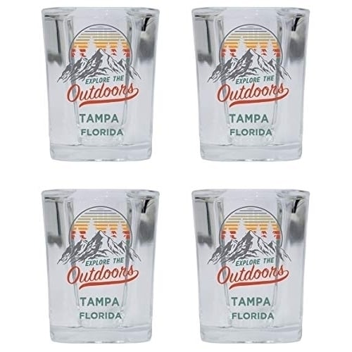 Tampa Florida Explore the Outdoors Souvenir 2 Ounce Square Base Liquor Shot Glass 4-Pack Image 1