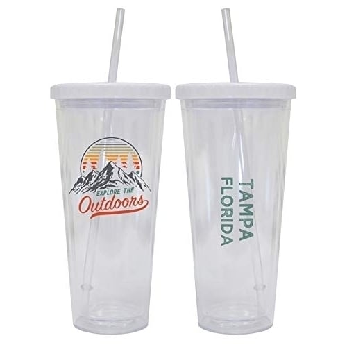 Tampa Florida Camping 24 oz Reusable Plastic Straw Tumbler w/Lid and Straw Image 1