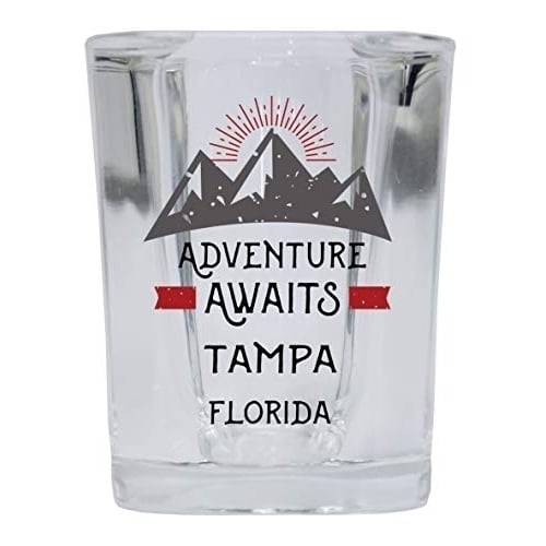 Tampa Florida Souvenir 2 Ounce Square Base Liquor Shot Glass Adventure Awaits Design Image 1