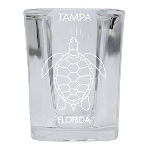 Tampa Florida Souvenir 2 Ounce Square Shot Glass laser etched Turtle Design Image 1