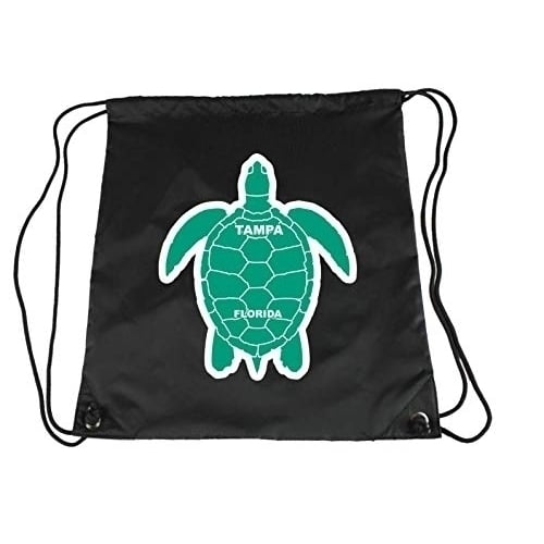 Tampa Florida Souvenir Cinch Bag with Drawstring Backpack Tote Beach Bag Green Turtle Design Image 1