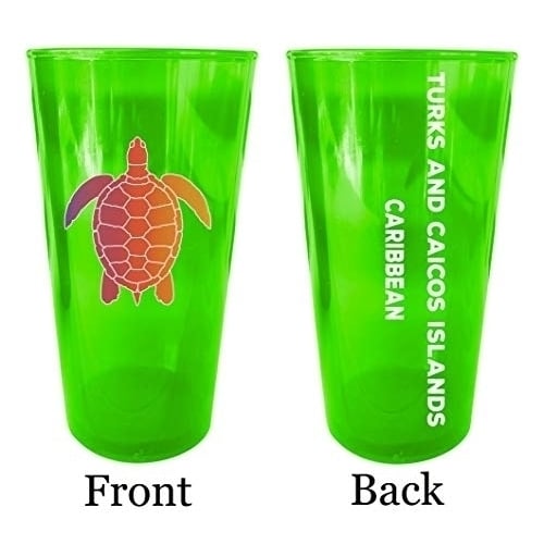 Turks And Caicos Islands Caribbean Souvenir 16 oz Green Plastic Pint Glass 4-Pack Image 1