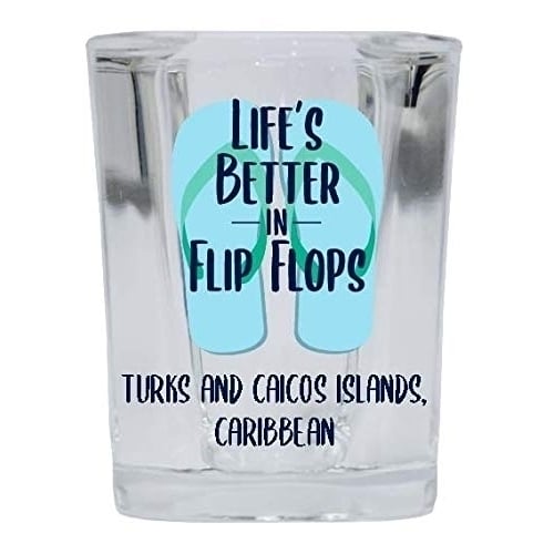 Turks And Caicos Islands Caribbean Souvenir 2 Ounce Square Shot Glass Flip Flop Design 4-Pack Image 1