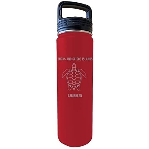 Turks And Caicos Islands Caribbean Souvenir 32 Oz Engraved Red Insulated Double Wall Stainless Steel Water Bottle Image 1