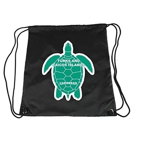 Turks and Caicos Islands Caribbean Souvenir Cinch Bag with Drawstring Backpack Tote Beach Bag Green Turtle Design Image 1