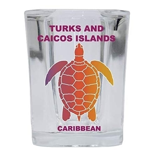 Turks and Caicos Islands Caribbean Souvenir Rainbow Turtle Design Square Shot Glass Image 1