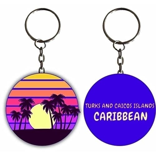 Turks And Caicos Islands Caribbean Sunset Palm Metal Keychain Image 1