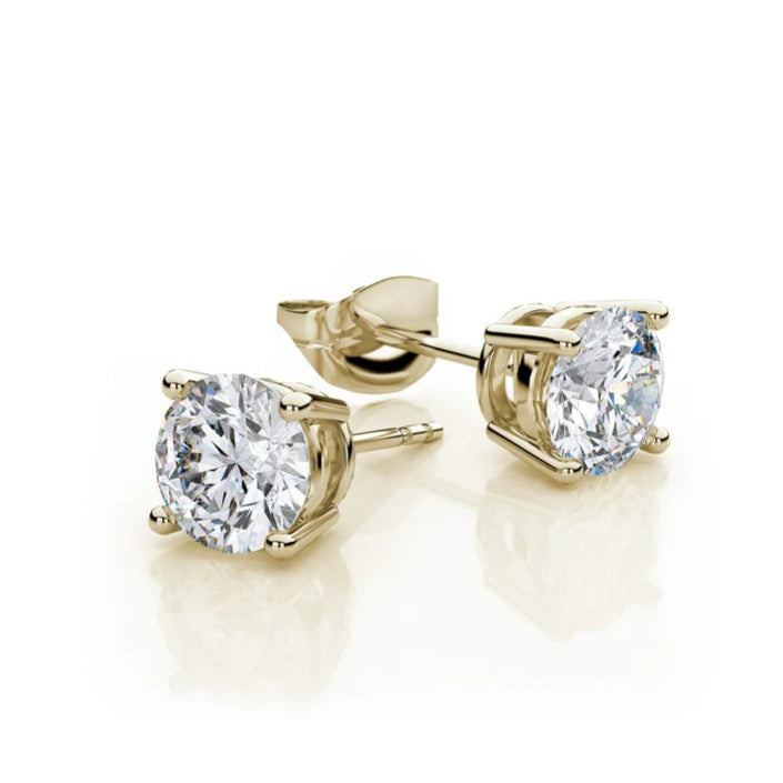 10k Yellow Gold Created White Sapphire 2 Carat Round Stud Earrings Plated Image 1