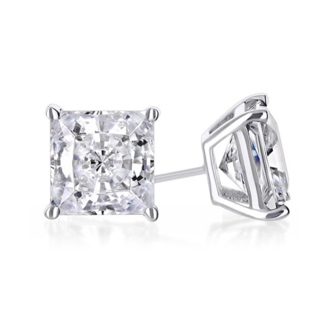10k White Gold 1 Ct Created White Sapphire Princess Cut Plated Stud Earrings Image 1