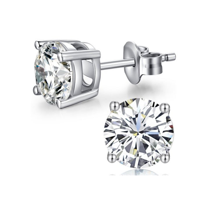 10k White Gold 1/2 Ct Round Created White Sapphire Stud Earrings Image 1