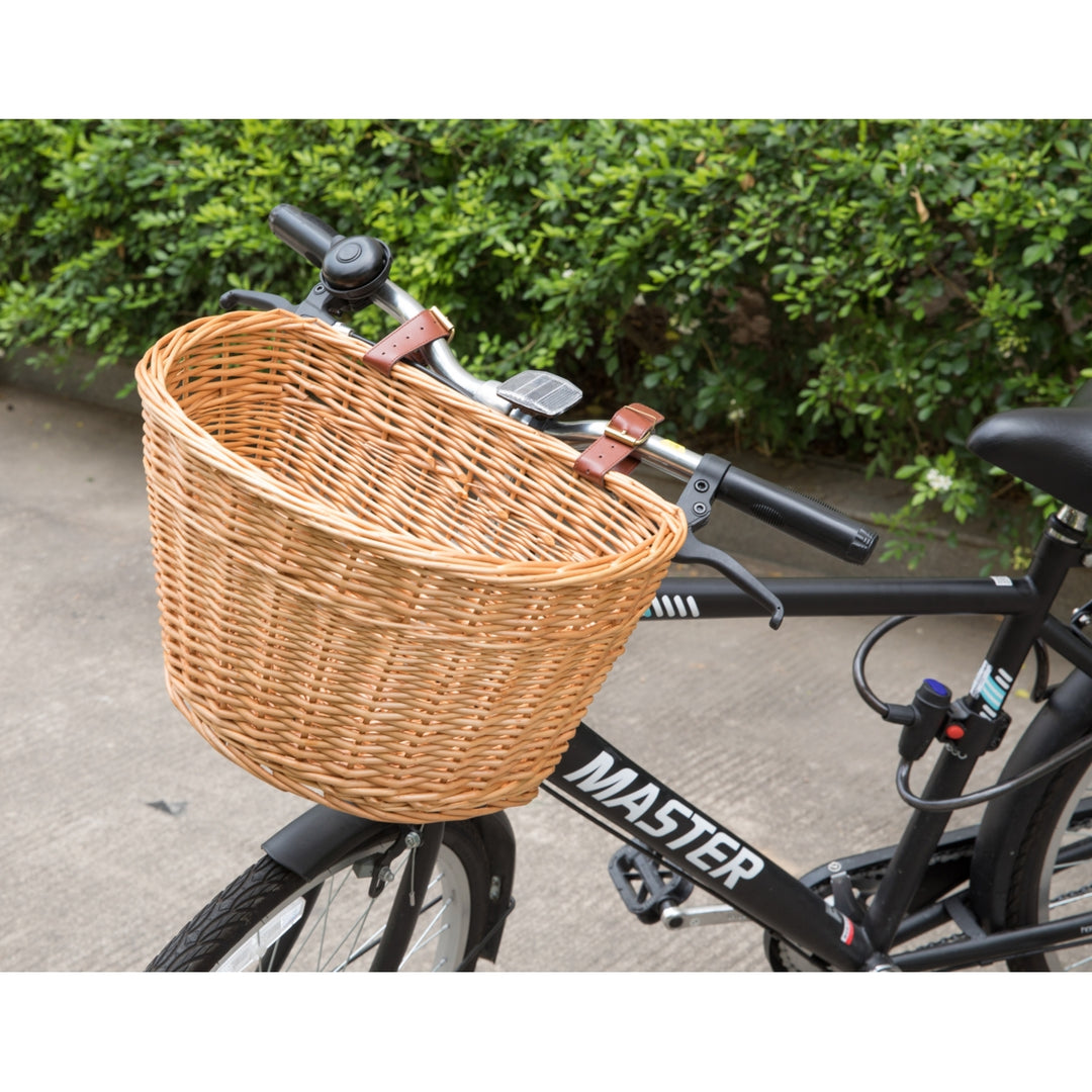 Wicker Front Bike Storage Basket with Faux Leather Straps 15.75" Durable Wicker Image 2