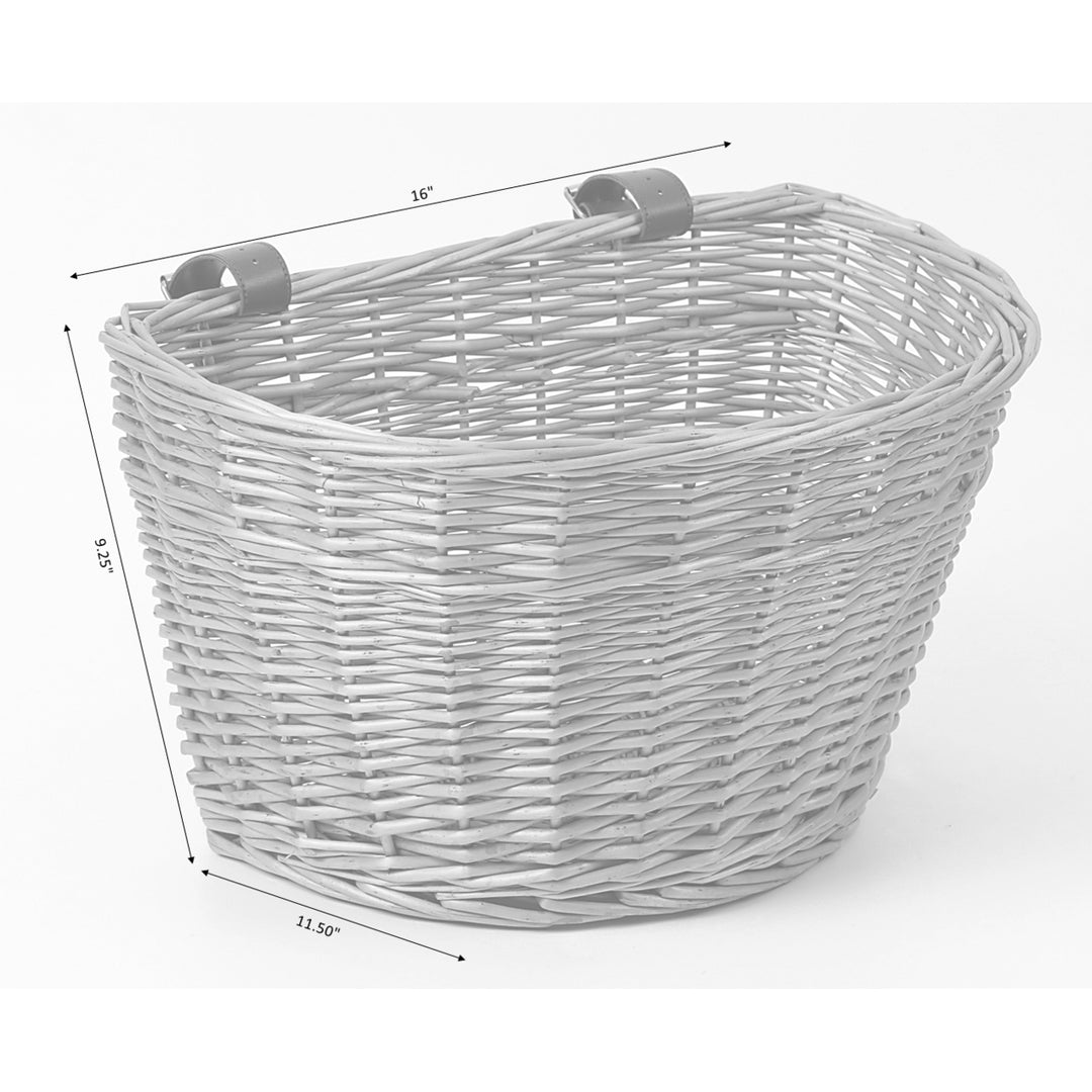 Wicker Front Bike Storage Basket with Faux Leather Straps 15.75" Durable Wicker Image 4