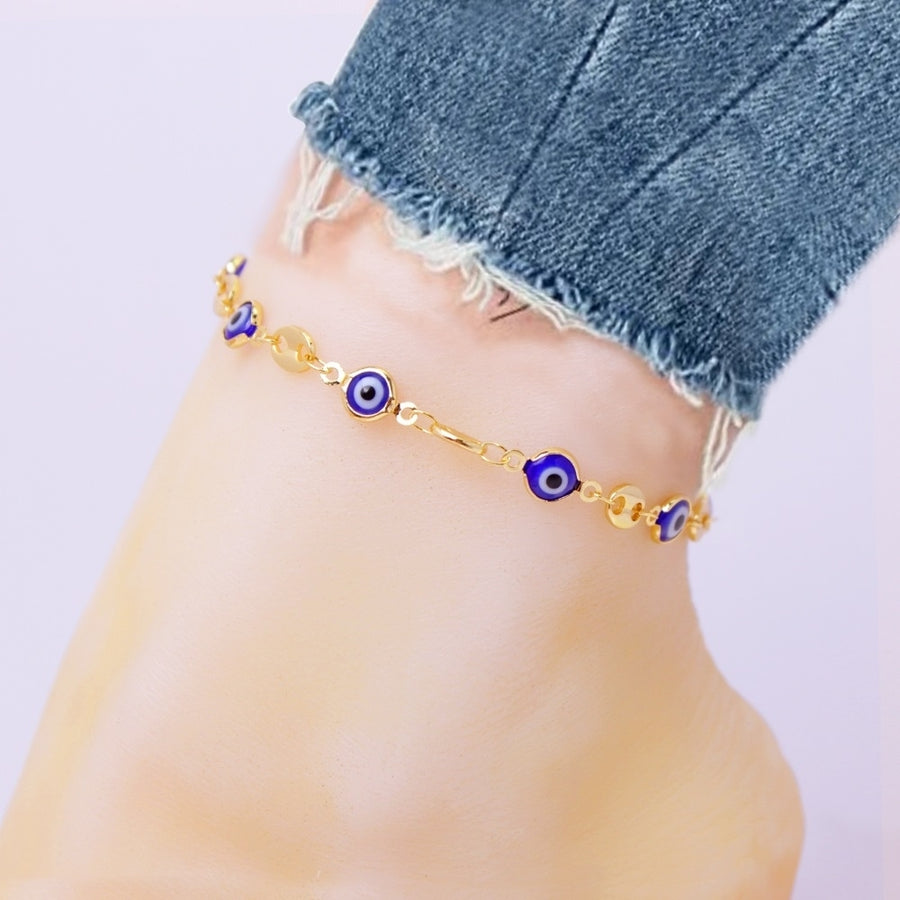 18K Gold Plated Mariner Blue Evil Eye Crystal Anklet Image 1