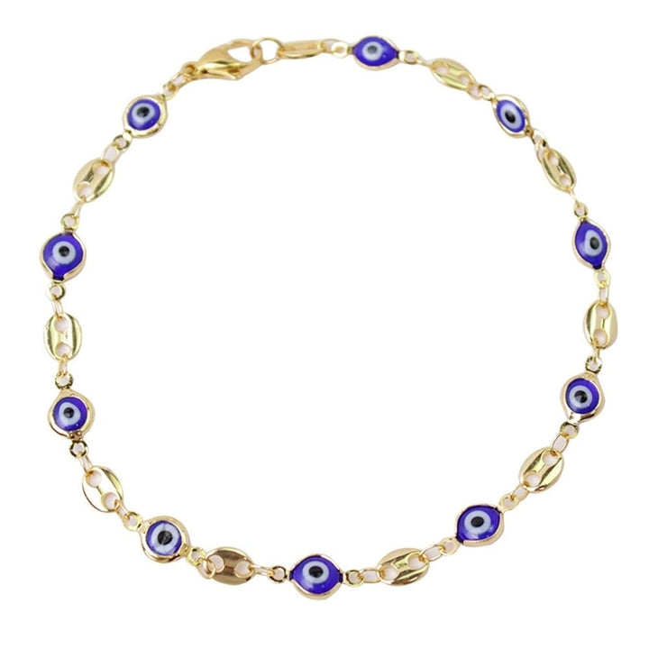 18K Gold Plated Mariner Blue Evil Eye Crystal Anklet Image 2