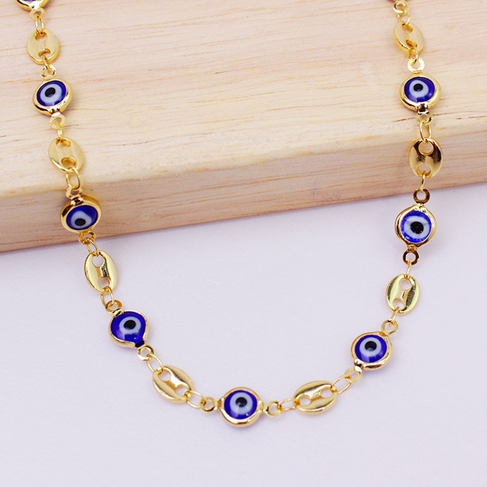 18K Gold Plated Mariner Blue Evil Eye Crystal Anklet Image 4
