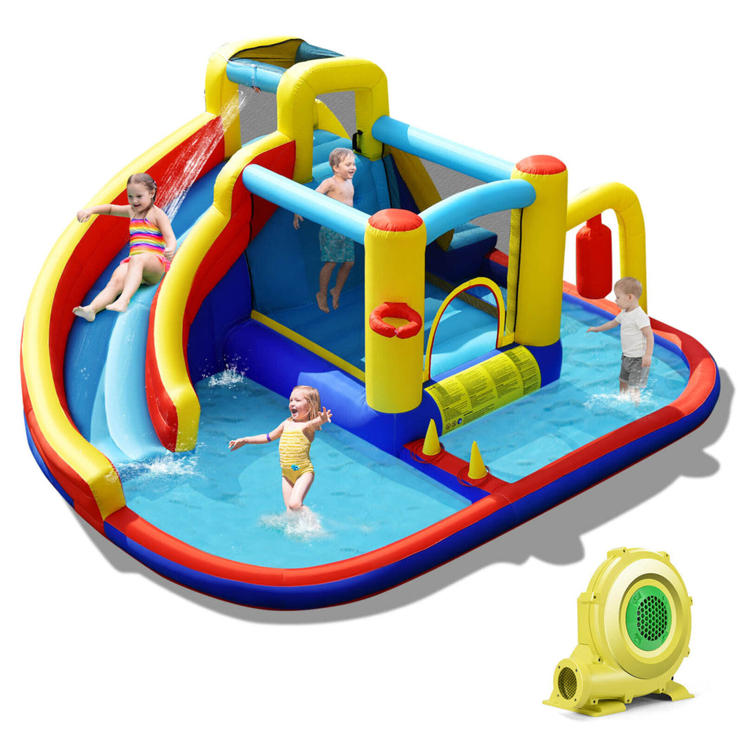 7-in-1 Inflatable Water Slide Water Park Kids Bounce Castle With 735W Air Blower Image 1