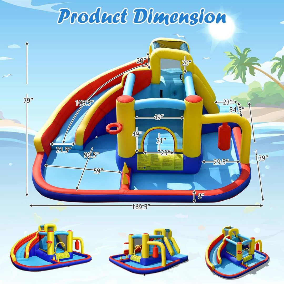 7-in-1 Inflatable Water Slide Water Park Kids Bounce Castle With 735W Air Blower Image 2